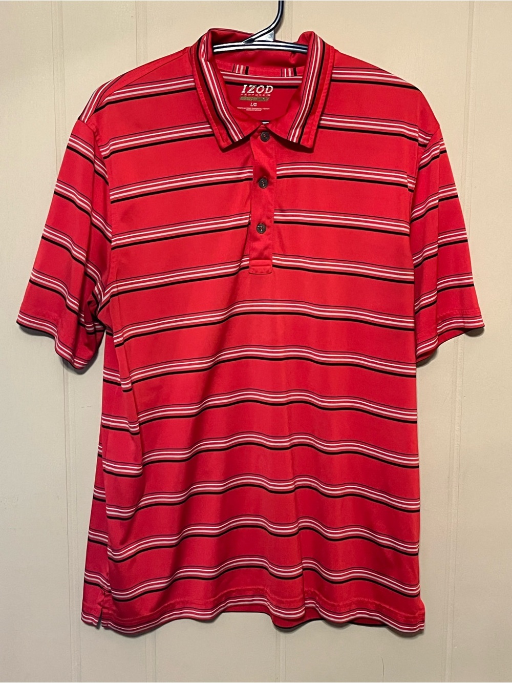 Izod Red Striped Short-Sleeve Golf Polo